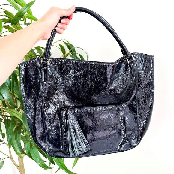 Anya Hindmarch Patent Leather Tassel Tote Bag Black with Dust Bag - Picture 1 of 10